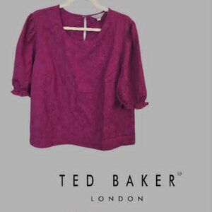 Ted Baker Floral Jacquard Puff Sleeve Blouse Top Womens Plus XXL